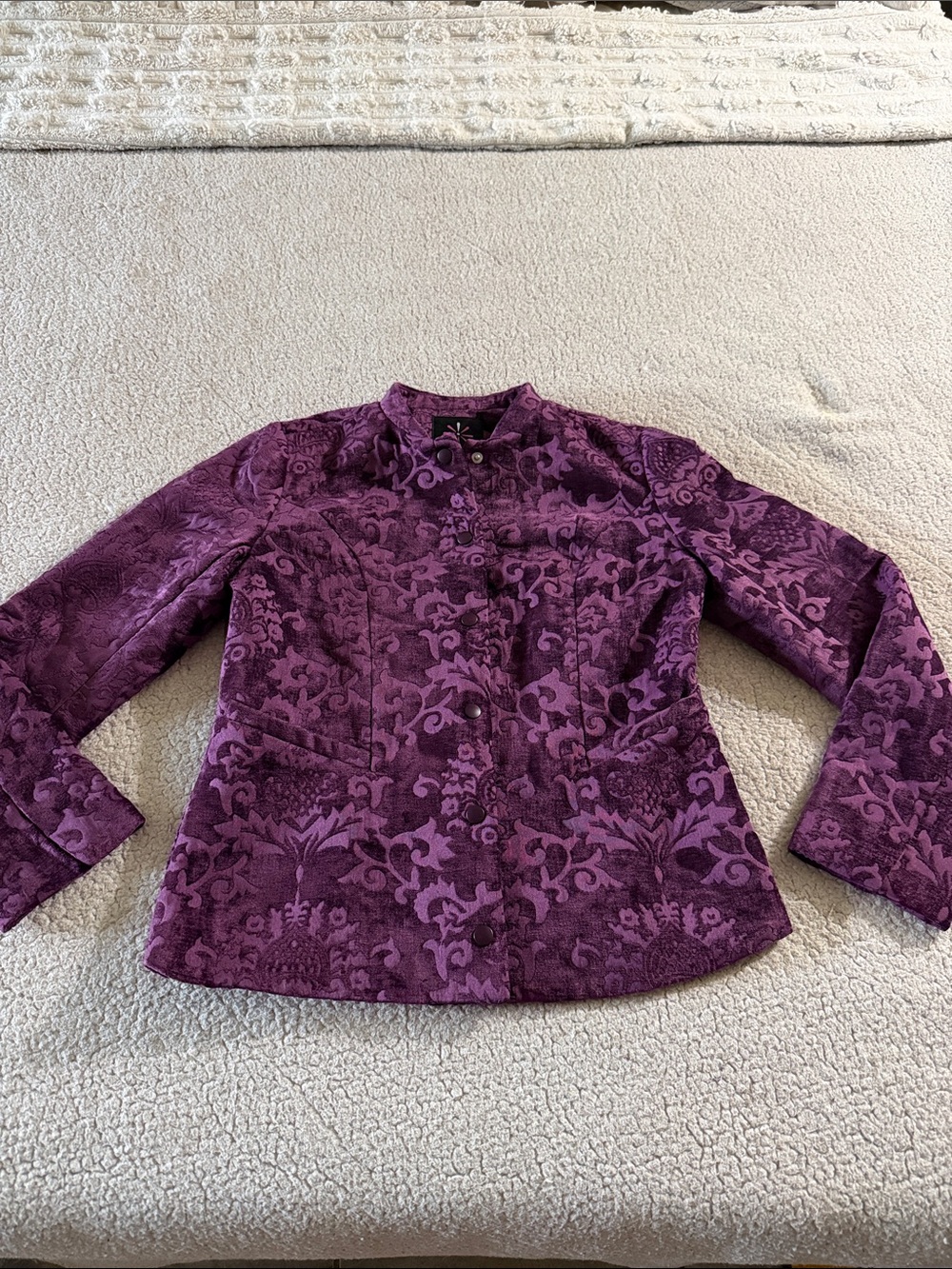 Isaac Mizrahi Plum Floral Jacquard Blazer Size 2 Old Money
